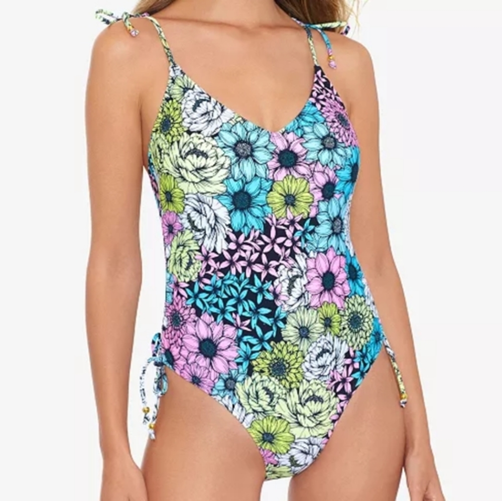 Salt + Cove Blossomed‎ Side-Shirred One-Piece Swimsuit Multicolor L